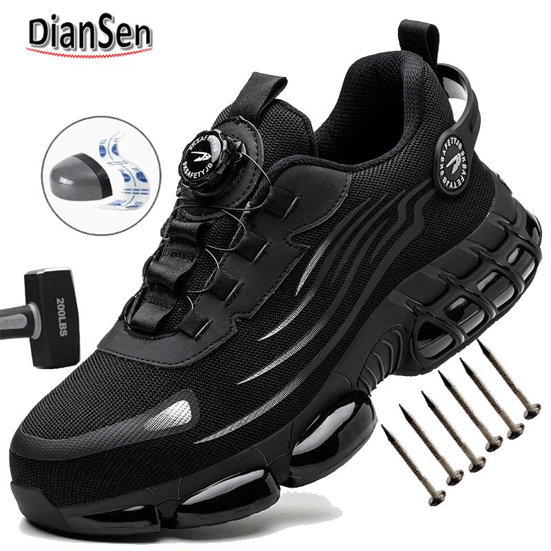 Men'S Construction Boots Steel Toe Work Shoes With Rotary Button | Breathable Anti-Smash Anti-Puncture Safety Sneakers 36-50