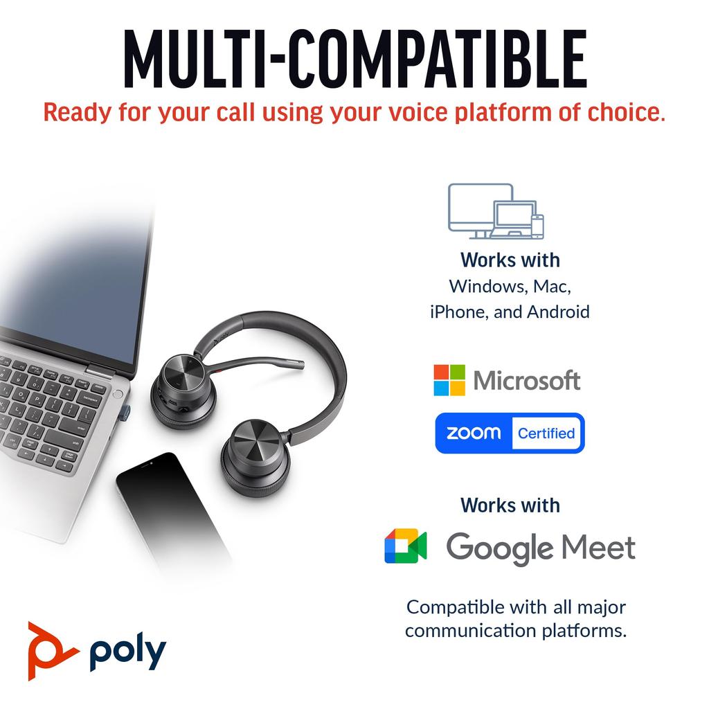 Poly Kabelloses Headset Voyager 4320 Bluetooth-Dongle Enthalten Geräuschunterdrückendes Mikrofon Leichter Kabelloser Ohrhörer Bluetooth Windows Mac Chrome