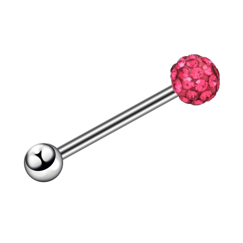 New Stainless Steel Tongue Barbell with Colored Diamond Ball Jewelry
