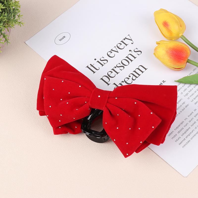 

Винтажный красный, черный зажим для волос с бантом и крабом для женщин, элегантный бархатный бант, большие заколки для волос с когтями красный