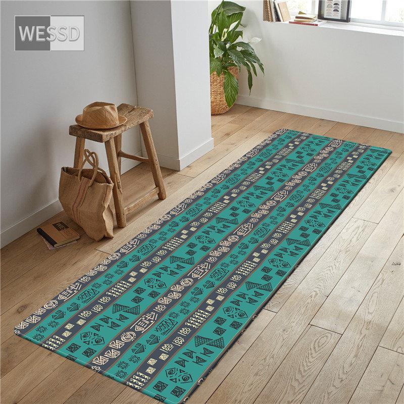 Egyptian Script Kitchen Runner Rug Retro Ethnic Style Floor Mat Non-slip Long Bathroom Carpet Toilet Mat Absorbent Bedside Mat