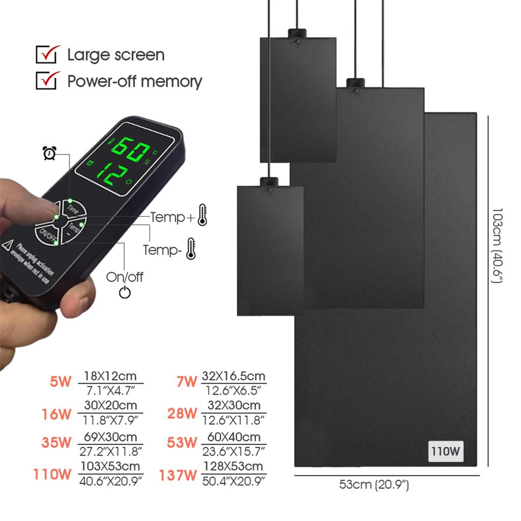 110-5w Indoor Reptile Pet Plant PVC Temperature Heating Pad LCD Display Thermostat Controller Custom Timing Mode IPX7 Waterproof