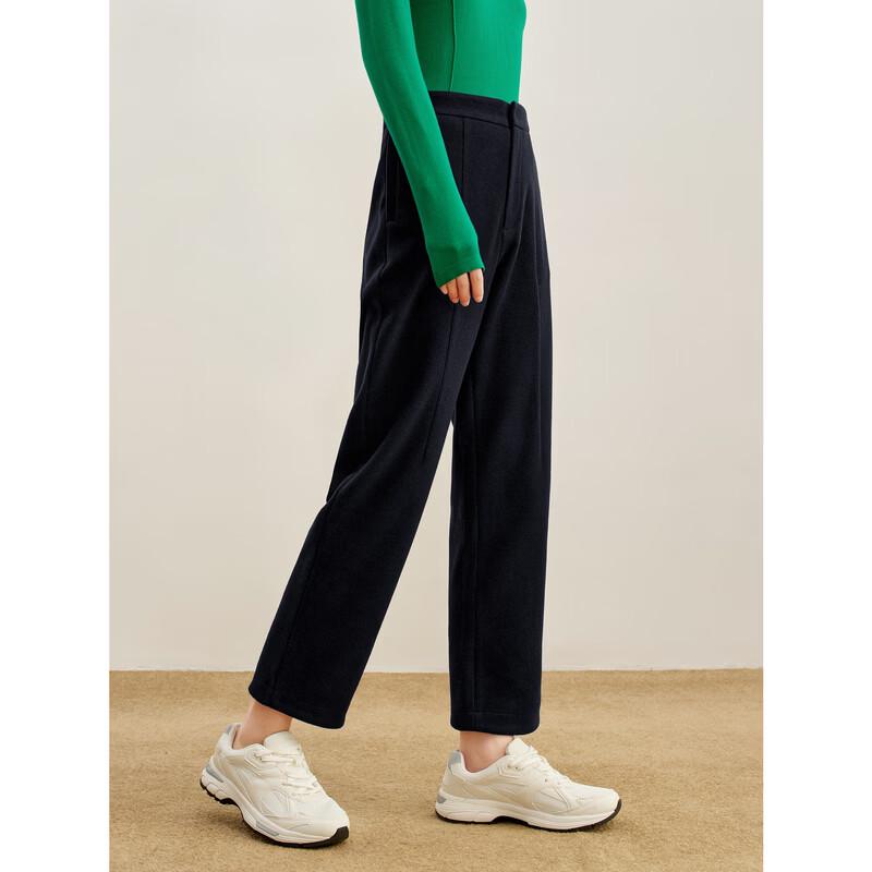 JUZUI Women's Elegant Wool Blend Tapered Trousers