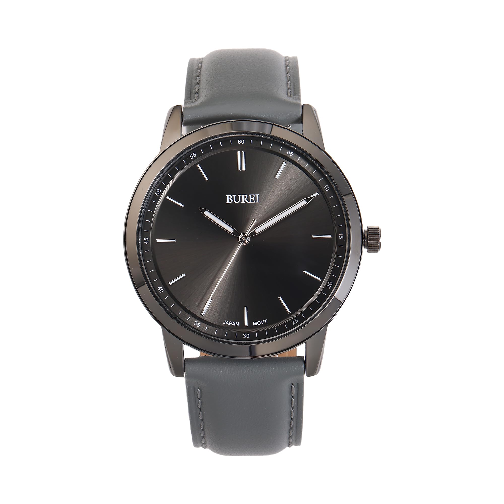 

Analog Quartz Gray Leather Business Easy to Simple Day Gift [BUREI] Men s Watch, Waterproof, Strap, Stylish, Watch, Lightweight, Read, Design,