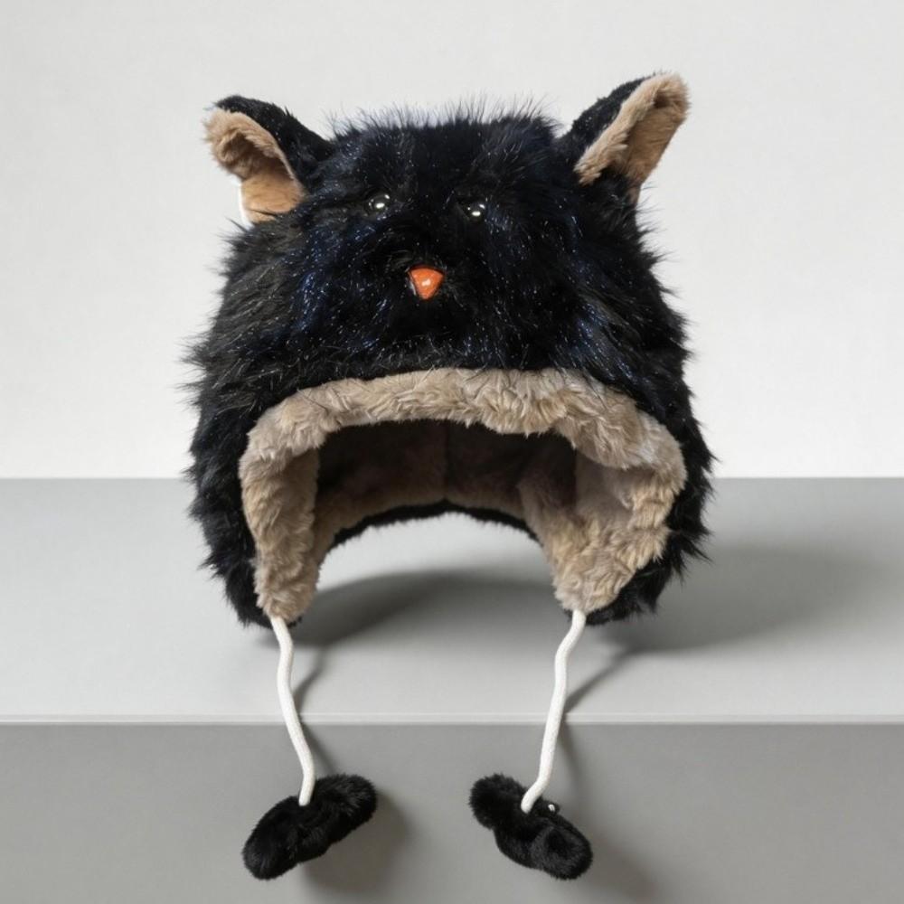 Ear Protection Plush Beanie Warm Lei Feng Cap Cute Faux Fur Hat for Women
