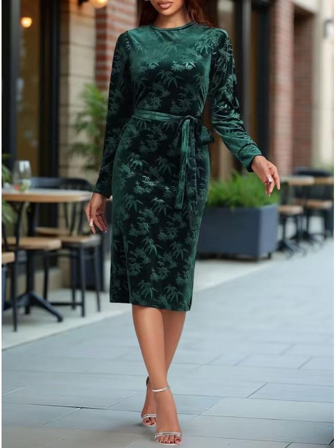 2025 Autumn/Winter Long-Sleeved Bodycon Midi Dress - Elegant Socialite Style 