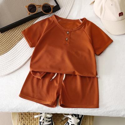 Children's Short-sleeved Suit, Summer New Style, Boys' Waffle Shorts, Baby Casual Wear, 2025 Summer Style, Two-piece Children's Clothing