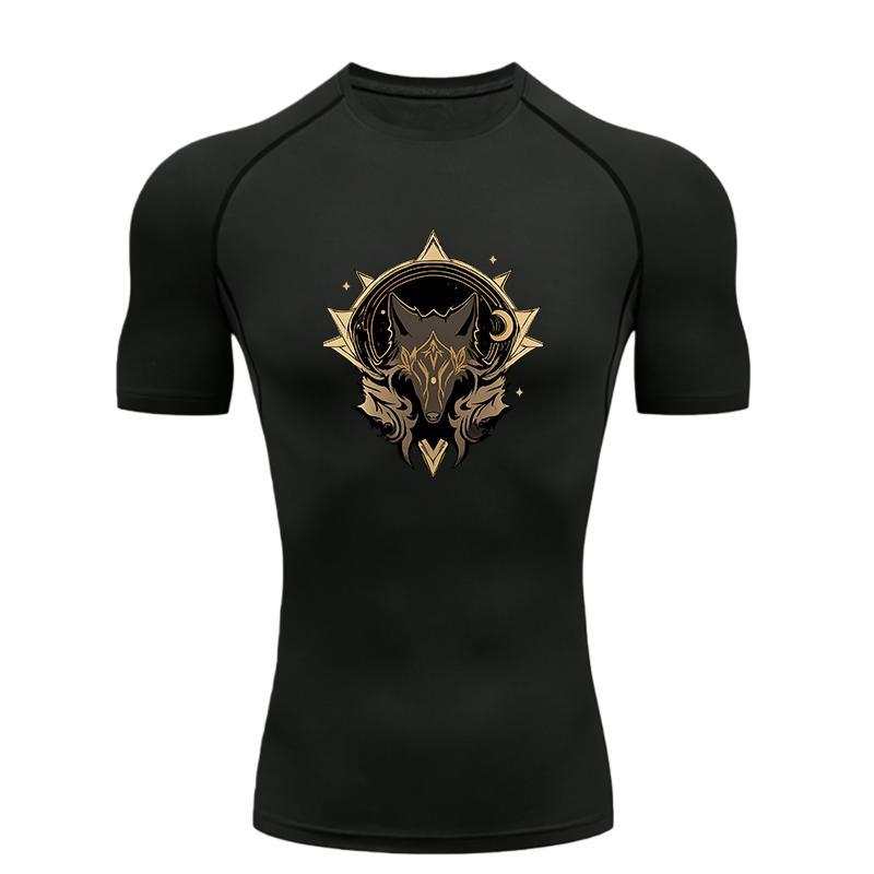 Men’s Sports T-shirt Training Fitness Compression Wolf Moon Star Pattern Men’s MMA T-shirt Rashgard Tops TeeT-Shirt for Men
