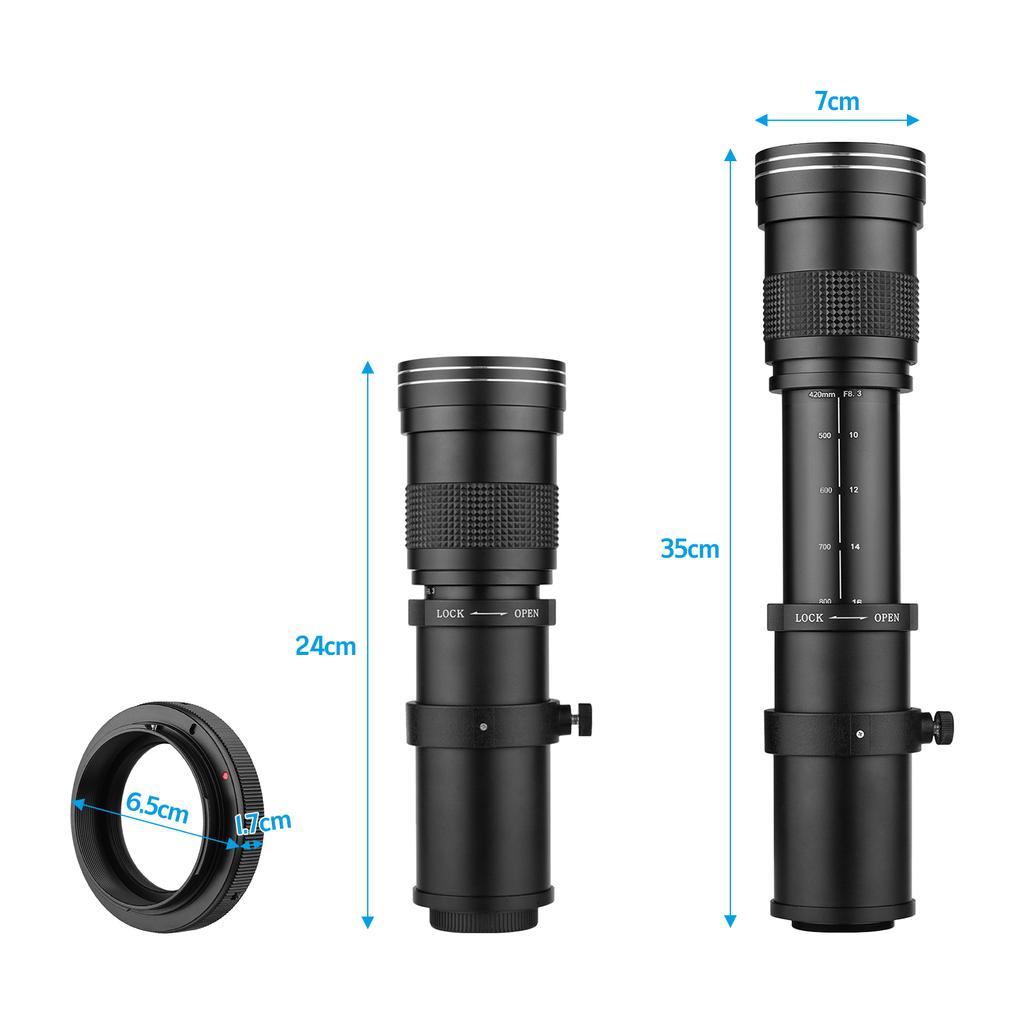 Camera Super Telephoto Lens T Mount Adapter Ring Kit Manual Focus Super Zoom Lens with 1/4 Screw Hole for EF Mount 80D 77D 70D 6