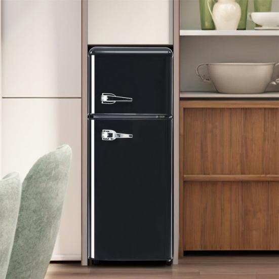 Mini Fridge 92L Retro Refrigerator LED Light Large Capacity Silver Color Handle Adjustable Temperature Sealed Adhesive Tape Red Dual Zone Kitchen