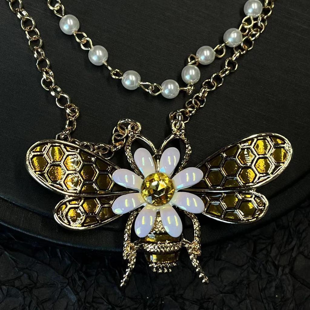 Vintage Red Floral & Honeycomb Bee Pendant Necklace Collection