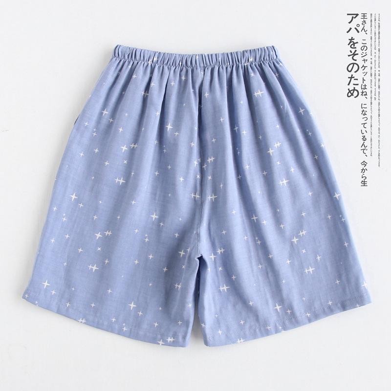 Spring, summer and autumn cotton gauze simple couple shorts thin loose men's Japanese home pajama pants air-conditioned pants comfortable