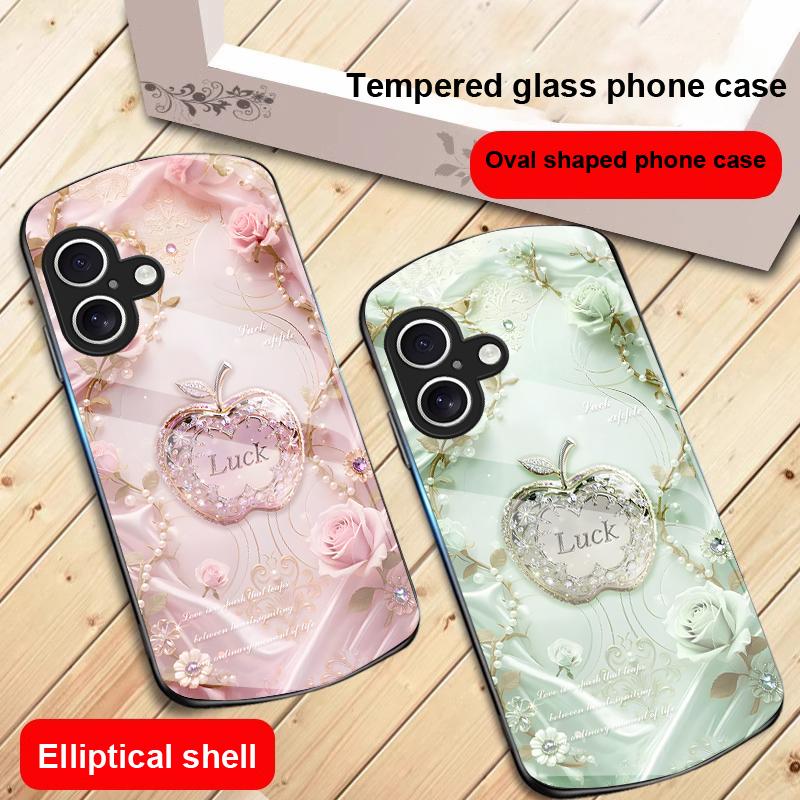 Lucky and Romantic Love For iPhone 17 16 15 14 13 Plus 12 Mini 11 Pro Max XR Xs Max X 7 8 6S 22 20 Elliptical Glass Phone Case