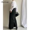 Korean Fashion Autumn Winter Women Stylish Maxi Long Skirt High Waist Black Knitting Zipper Skirt Split Knitted Feminine Classical Skirts Womens