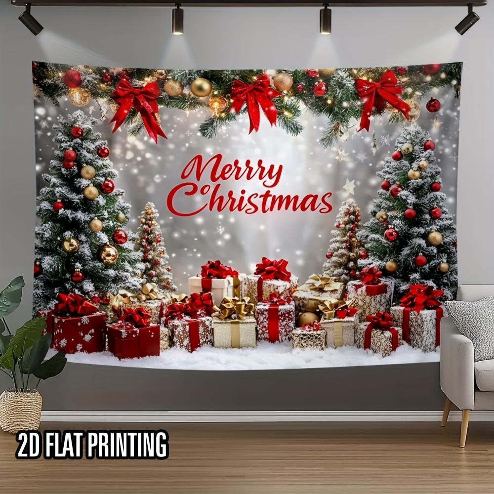 Christmas Tree and Gifts Tapestry, Festive Polyester Wall Decor for Indoor Outdoor Holiday Celebrations, Easy Hang Design