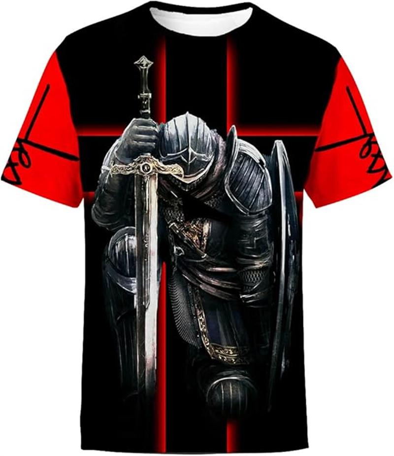 3D Print Knight Templar T-shirt Men Women Cross Fashion Trendy Cool Short Sleeve O Neck T-shirt Unisex Jesus Christian Tees