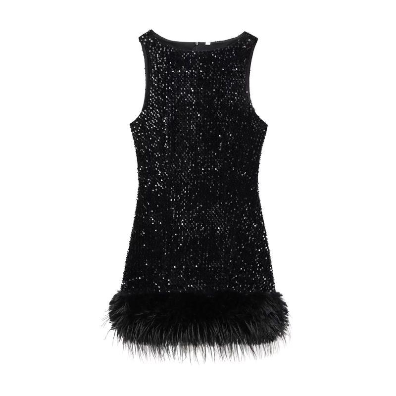

Kaslead New Arrival Women s Clothing Fashion Style Fashion Minimalist Sequin Feather Decoration Dress 4772227 Black L
