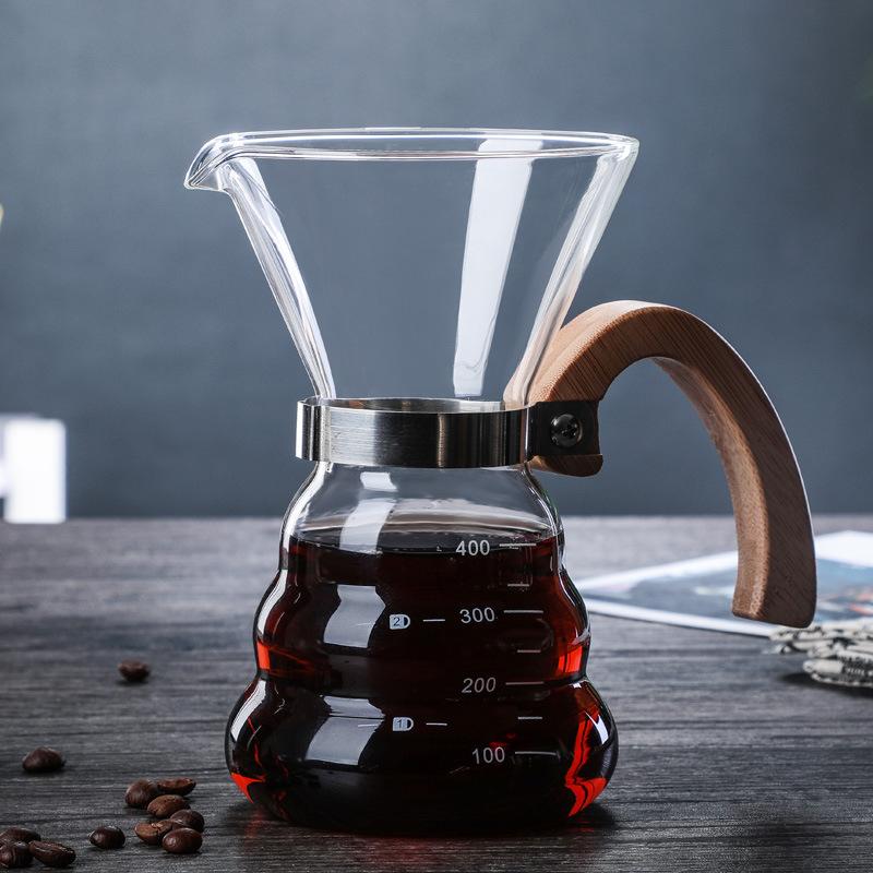 

Glass hand coffee pot sharing pot household wooden handle coffee cup