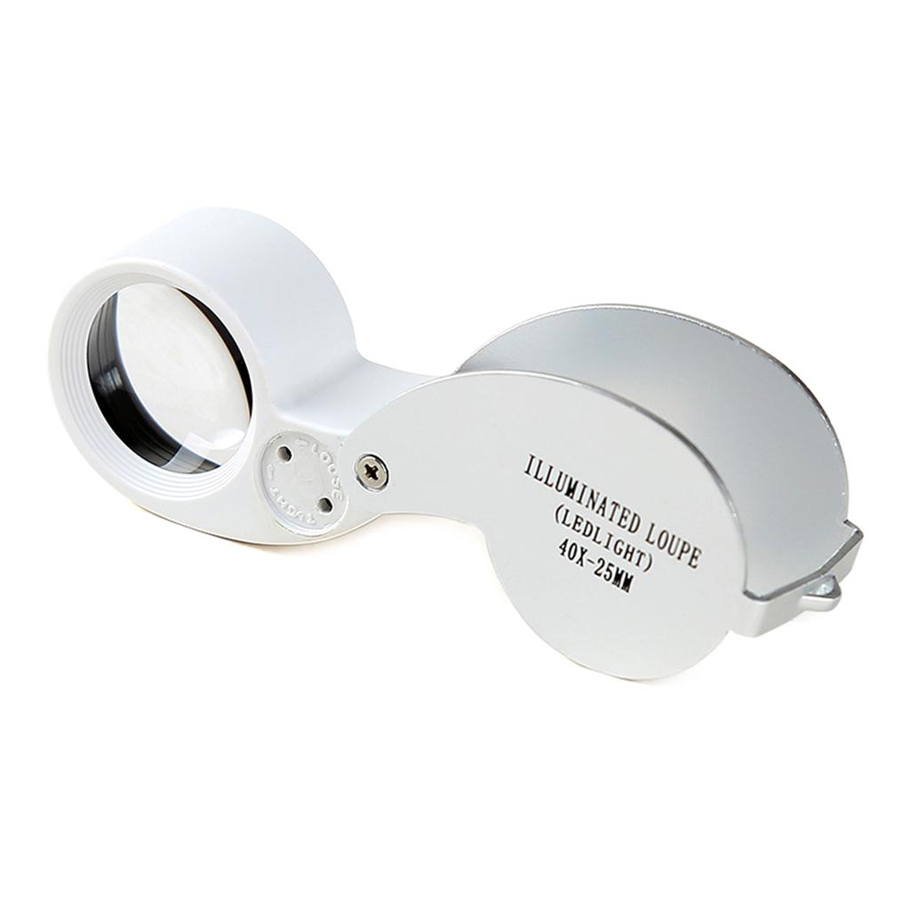40X Metal Illuminated Jewelry Loop- Magnifier Pocket Folding Magnifying Glass Jewelers Eye Loupe for W/ LED & Keychain H
