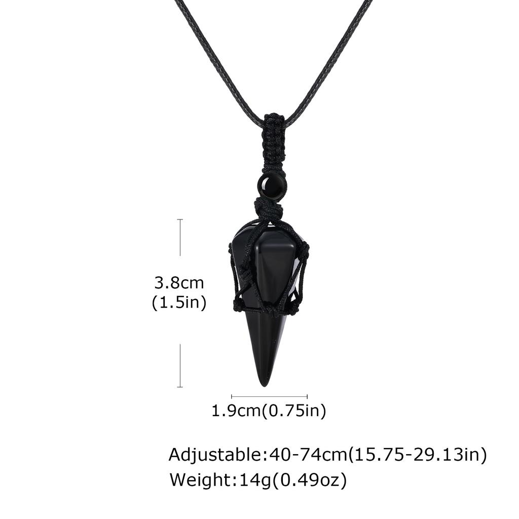Natural Stone Pointed Necklace for Men,Adjustable Black Rope Healing Gemstone Pendant,Stylish Ethnic Cowboy Style Jewelry Gift