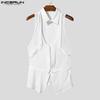 INCERUN Men Lapel Cutout Sleeveless Mesh Patchwork Fitted Shirts Tank Tops