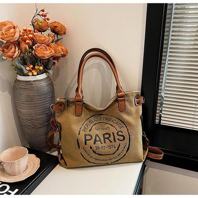 Tragetasche mit Retro-Buchstabendruck, schlichte Messenger-Tasche aus Canvas, stylische Umhängetasche für Büro und Schulausflüge