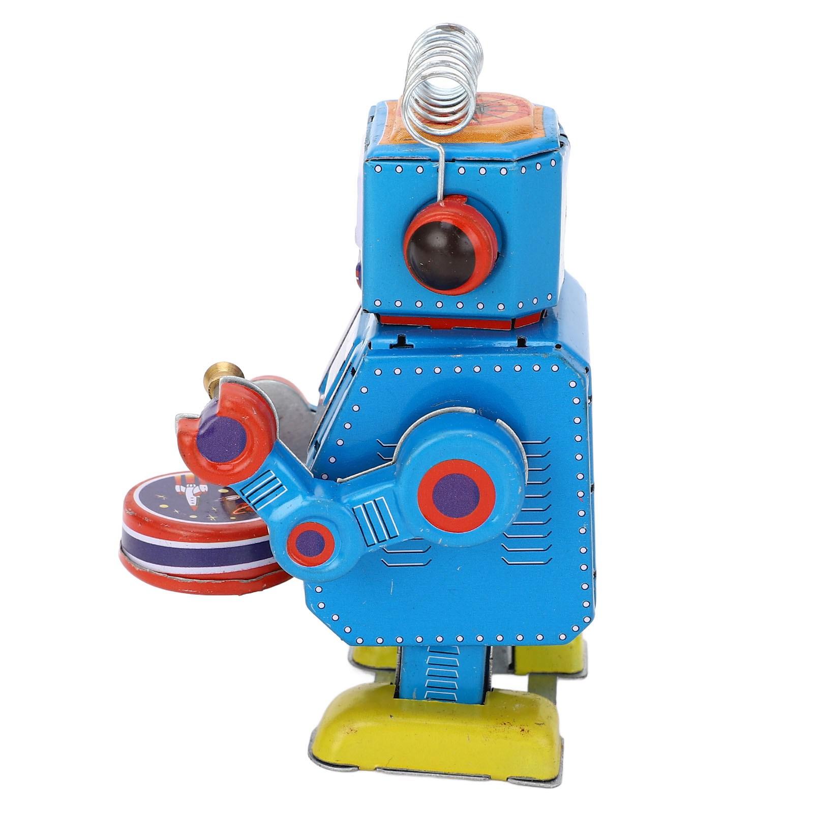 Робот заводной игрушечный ручной барабанный винтажный робот оловянная игрушка — фото 8