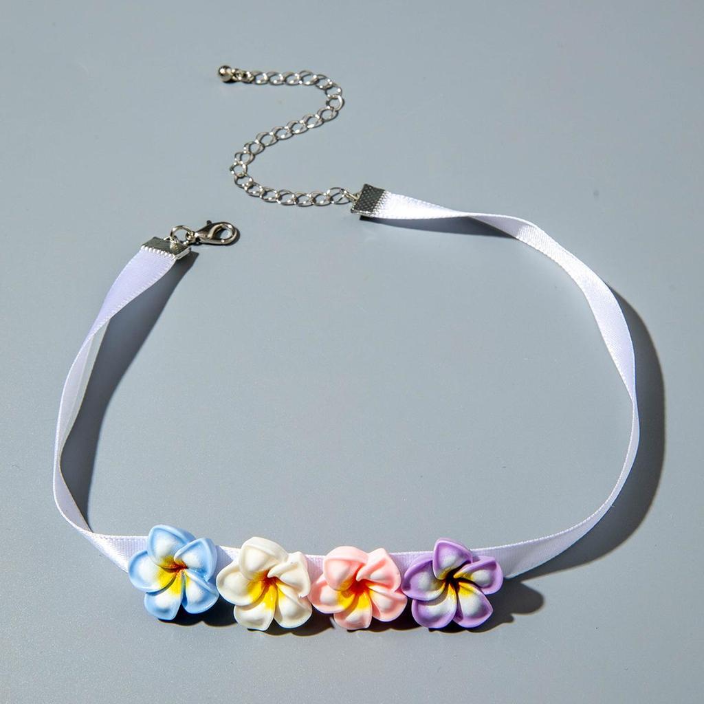 1 STÜCK Strandurlaubsstil Bunte Harz Ei Blume Halskette für Damen Schmuck, Sommerlicher Frischer Stil Choker-Halskette