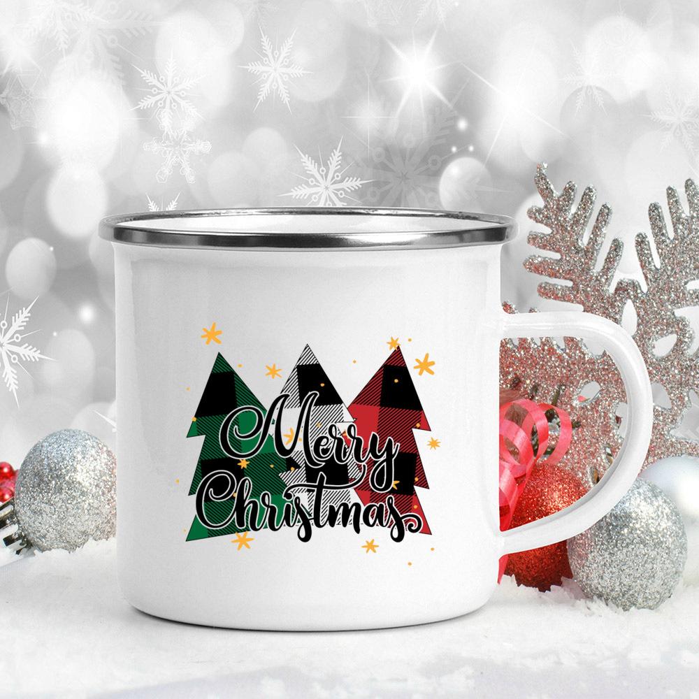 

Snowman Ship Print Enamel Coffee Mugs Beer Juice Mug Handle Cocoa Cups Merry Christmas Cup Party Table Decoration New Year Gift 360ml