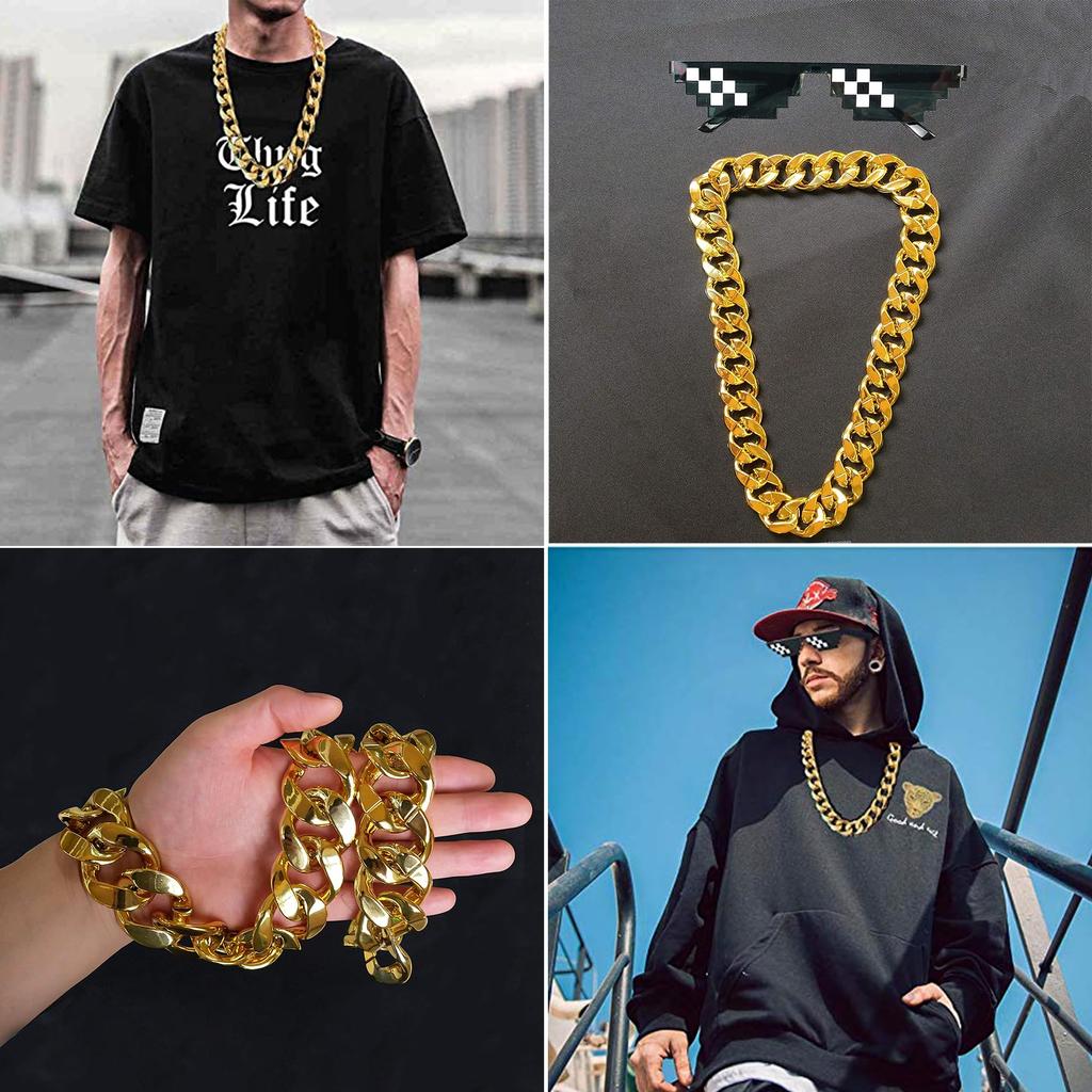 Thug Life Gold Chain Gold Oversized Gold Plastic Fake Gold Punk Punk Elements Gold Hip Hop Costume Net Red Prop Length Necklace, Necklace, Necklace,