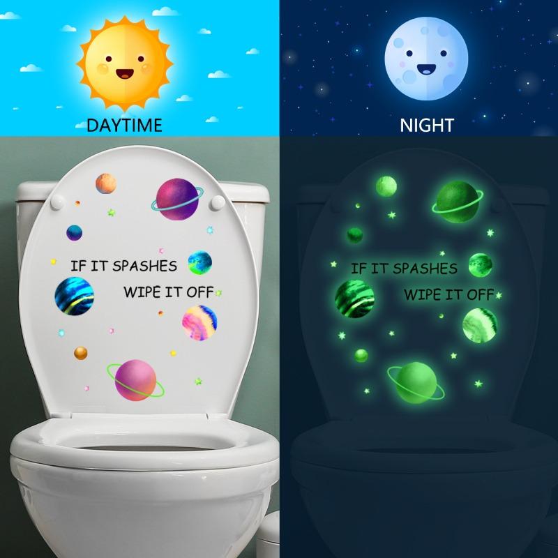 New Luminous Planet Toilet Sticker Cartoon Sun Sticker Background Wall Decoration Removable Wall Sticker