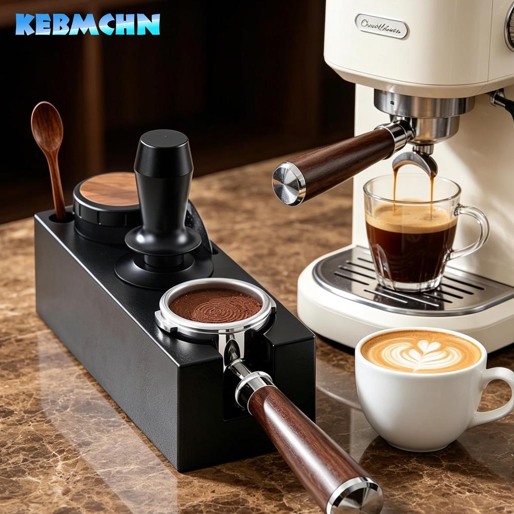 KEBMCHN Espresso Knock Box Multifunctional Coffee Accessory Storage Organizer ABS Anti-Slip Barista Tamper Distributor Portafilter Holder Black