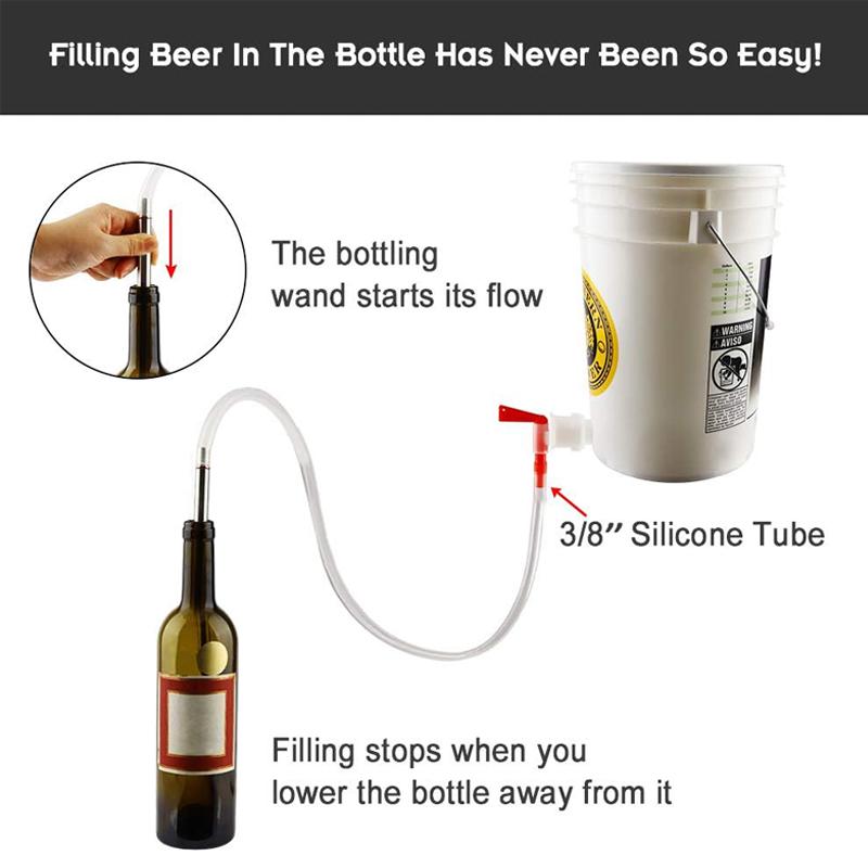 Elecqueen Spring Loaded Bottle Filler,Stainelss Steel Tip Bottling Wand with 3/8'' Tubing, Homebrew Large Traffic Beer Transfer