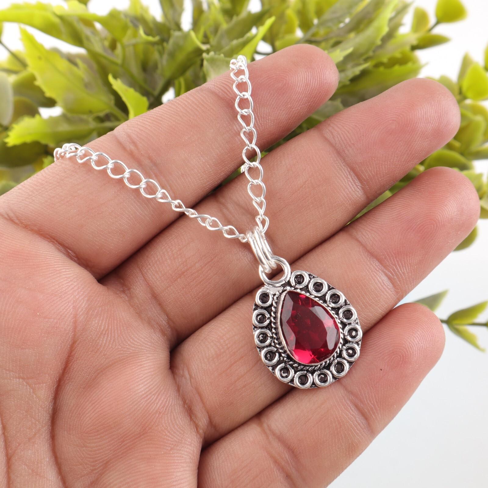 

Pink Rubellite Stone Sisters Gift Engagement Art Deco Pendant Sterling Silver PP-26-9