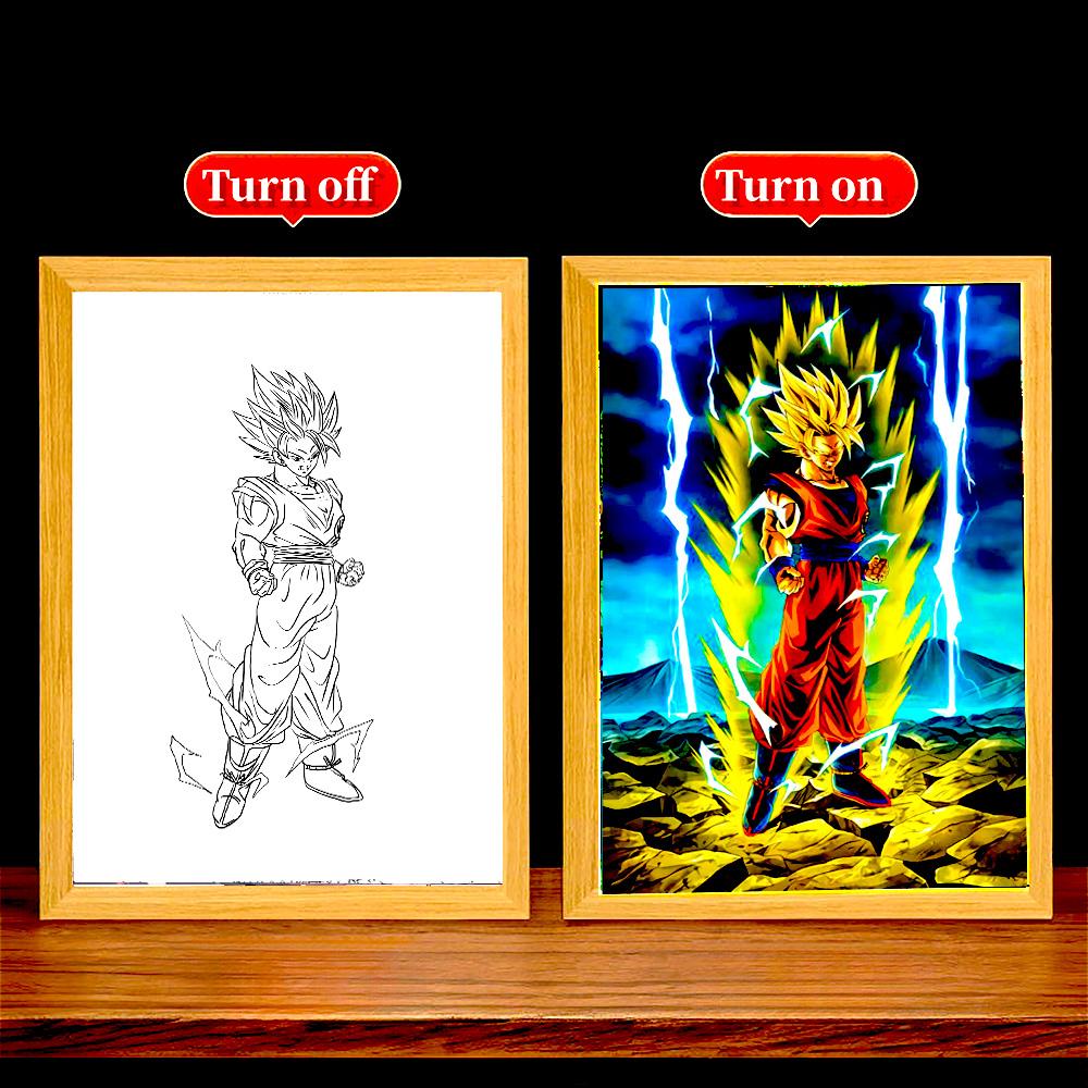 Anime Figure Dragon Ball Light Painting Photo Frame Goku Vegeta Led Night Birthday Bedroom Decor Original Gifts Moon Lamp Round Sensory Compression