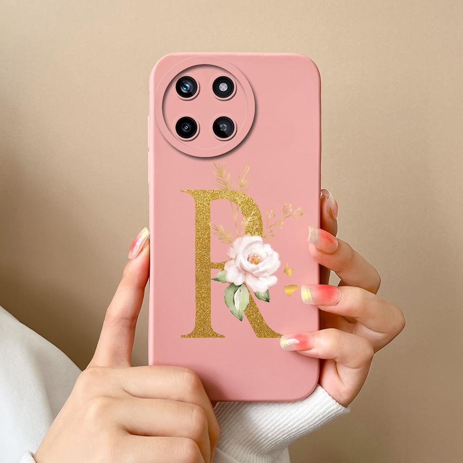 For OPPO Realme 11 4G Phone Case Cute Flower Letters Matte Liquid Silicone Back Cover For Realme11 4G Shockproof Ultrathin Shell