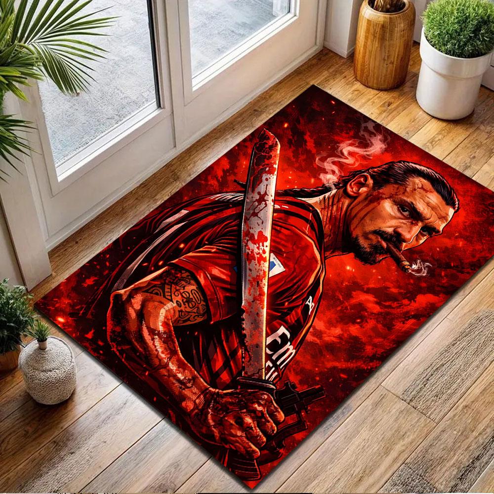 Warrior with Sword and Cigarette Patterned carpet, non slip mat suitable for living room and bedroom sofas