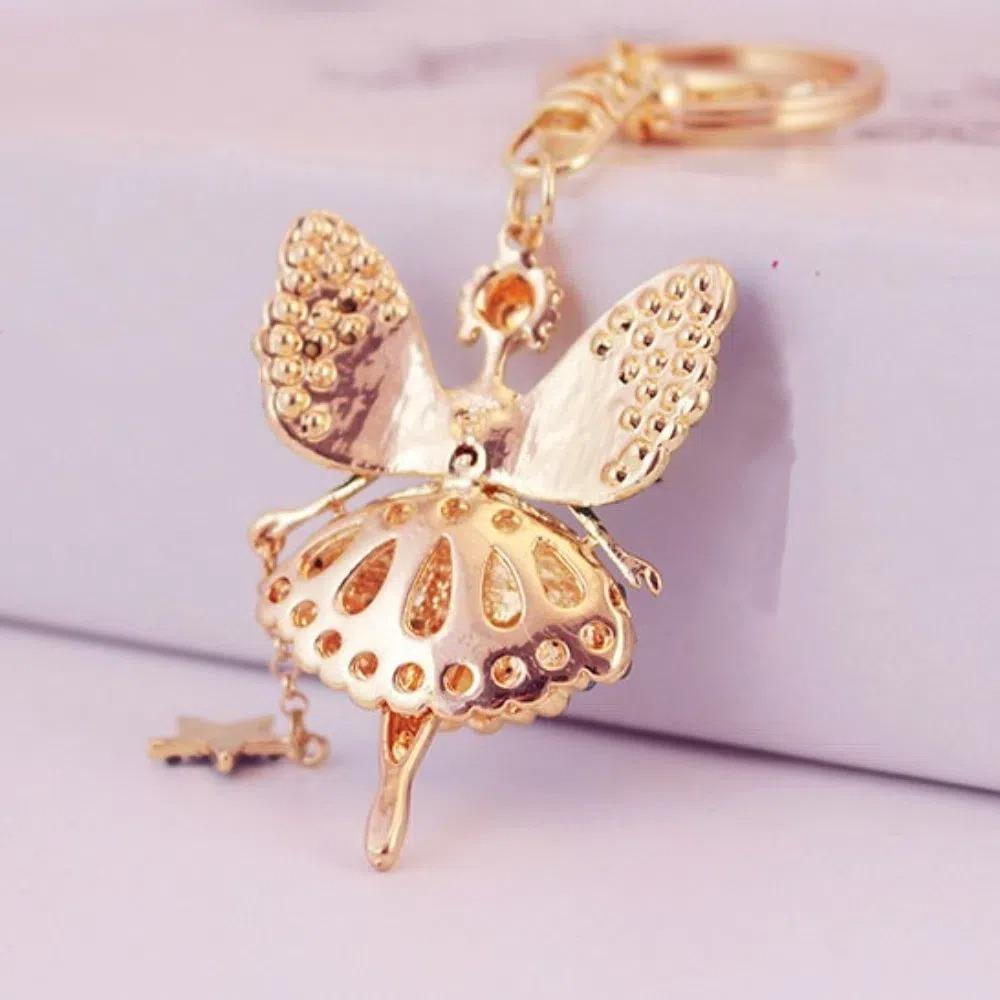 Exquisite Rhinestone Girl Pendant Metal Car Key Ring Luxury Ballet Girl Keychain  Gifts