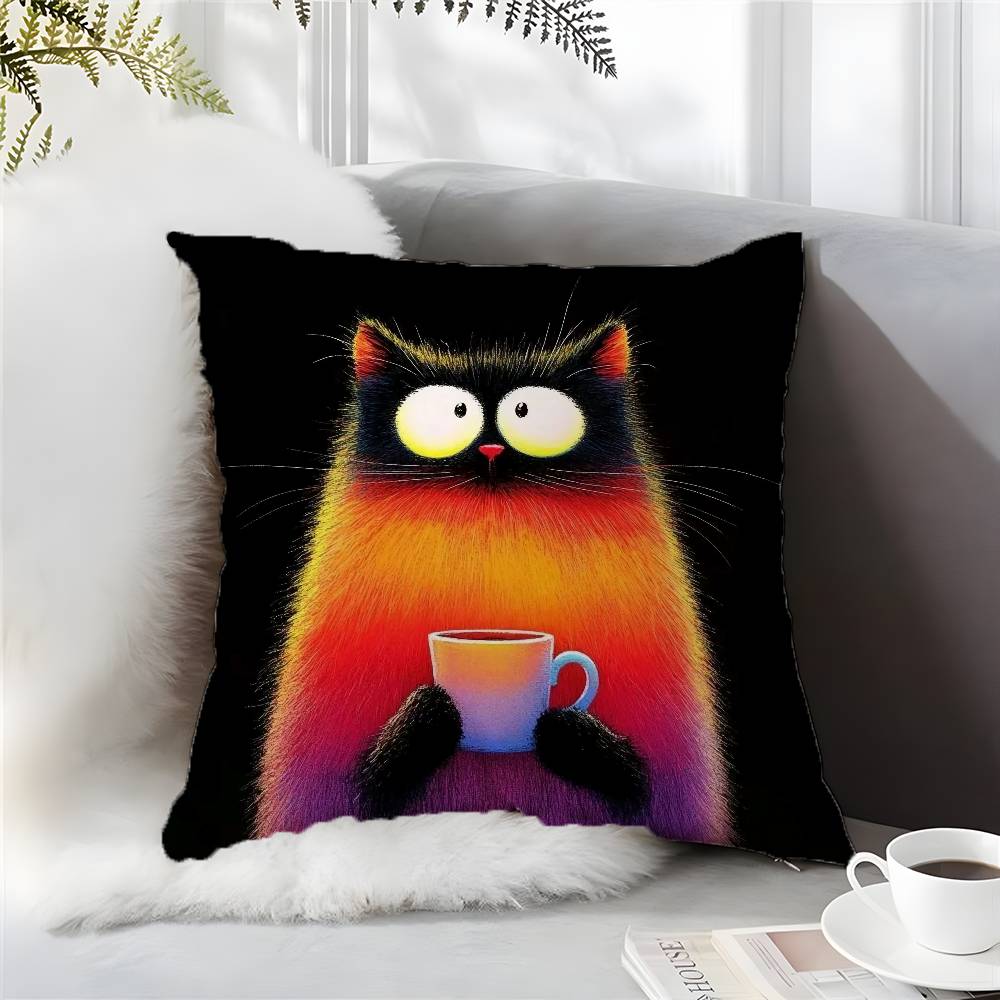 Einfaches Cartoon Fellige Katze Muster Kissenbezug Komfort Sofa Bett Seidig Elegant Unsichtbarer Reißverschluss Kundenspezifisch Dekorativ b