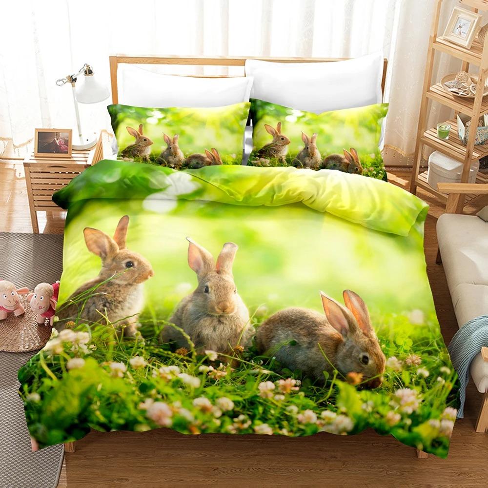 3D The Rabbit Bedding Sets Duvet Cover Set With Pillowcase Twin Full Queen King Bedclothes Duvet Cover