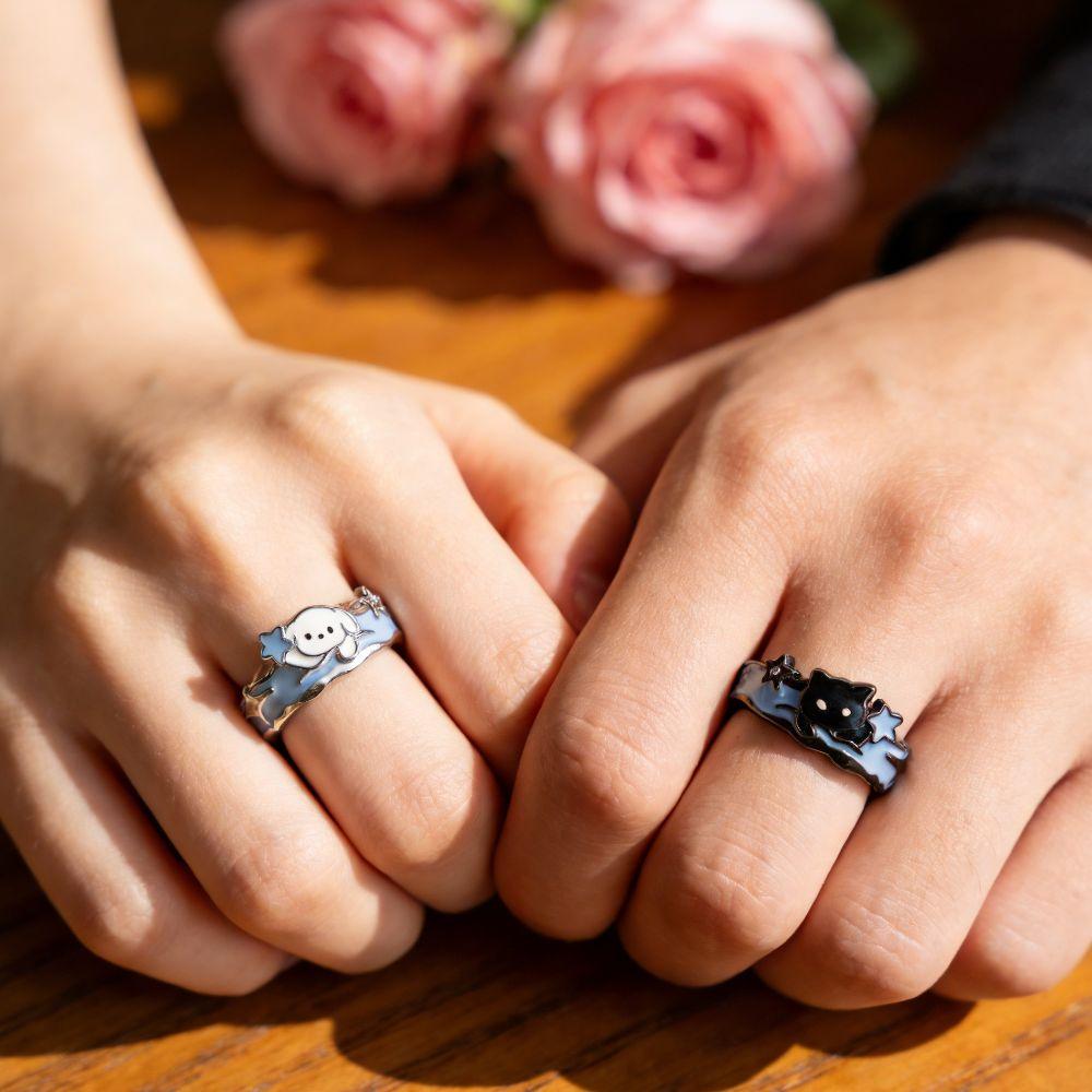 Puppy Cat Dog Rings Zinc Zinc Alloy Valentine's Day Gifts Cute Couple Star Rings Gifts