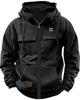 Men's Multi-Pocket Leather Patch Hoodie for Autumn/Winter – European & American Youth Style Sweatshirt Jacket