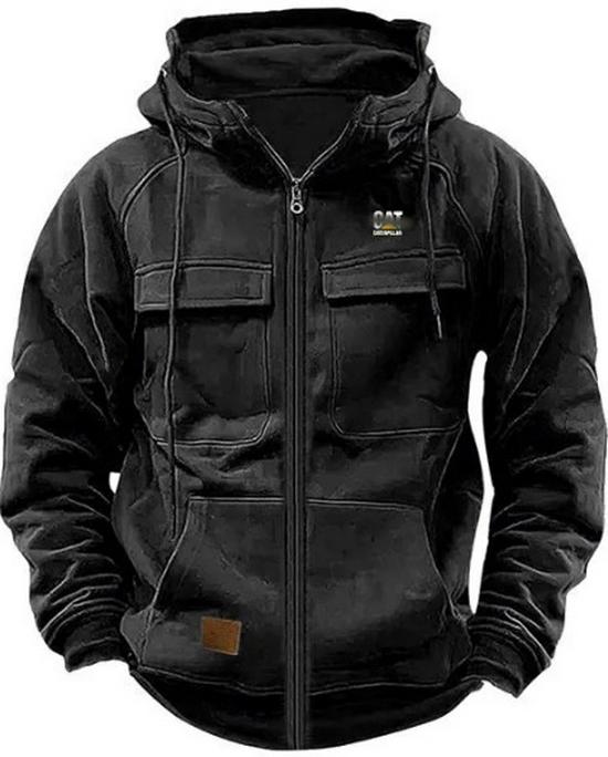 Men's Multi-Pocket Leather Patch Hoodie for Autumn/Winter – European & American Youth Style Sweatshirt Jacket