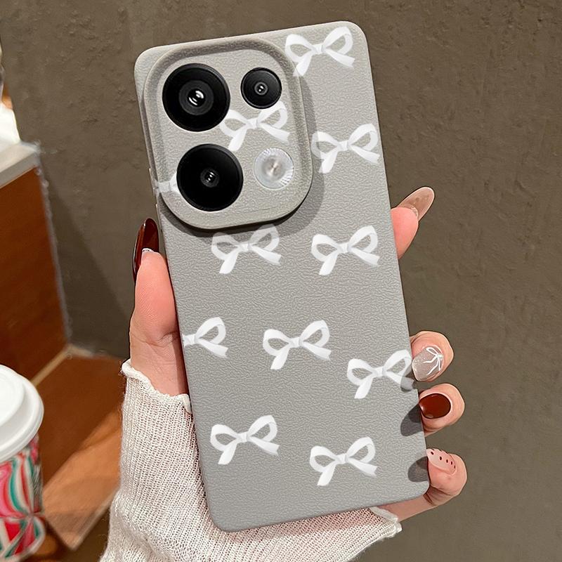 Bowknot Print TPU Leather Texture Soft Case For Xiaomi 13T Pro Poco X7 X6 M6 Pro Redmi Note 14 Pro 13 12 11 Matte Slim Shockproof Phone Cover