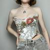 Sweet Floral Printing Backless Female Waist Corset Sleeveless Top Women Slimming Waistband Elasticity Corsets T-shirt