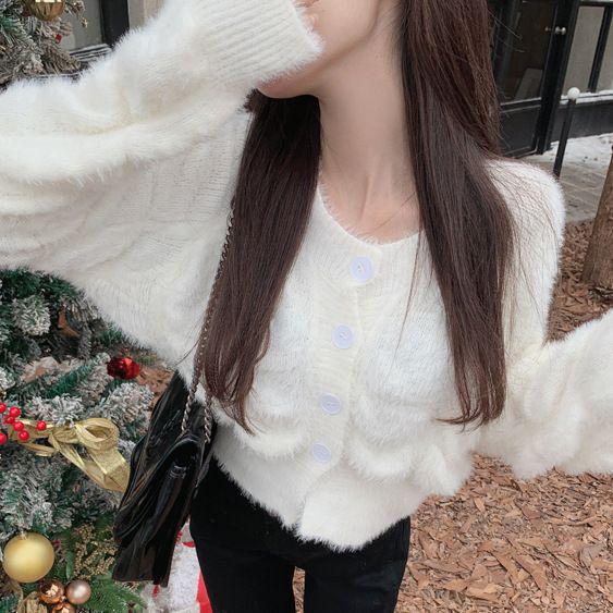 Korean Style Hollow Knit Cardigan - Autumn Winter Soft & Gentle Solid Color Sweater Coat for Women