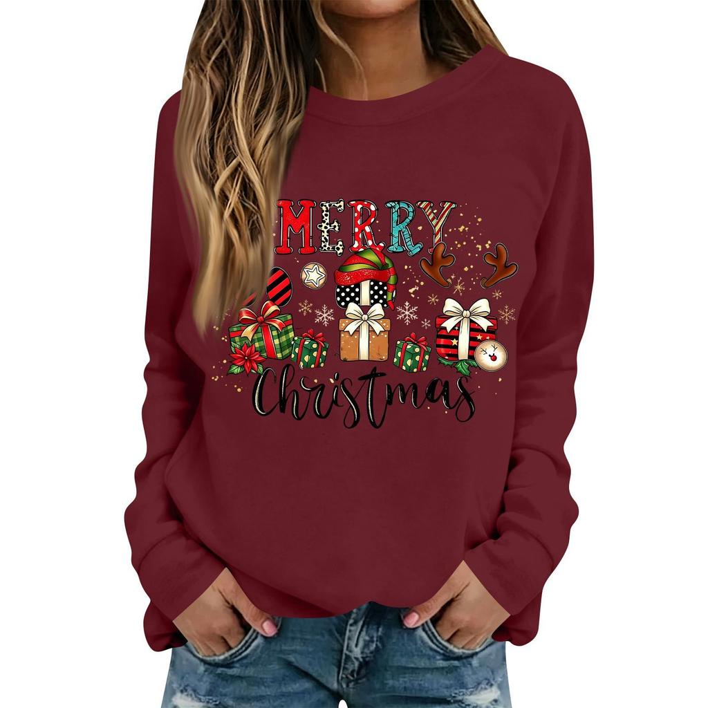 Women's Casual Christmas Print Long Sleeve Neck Top