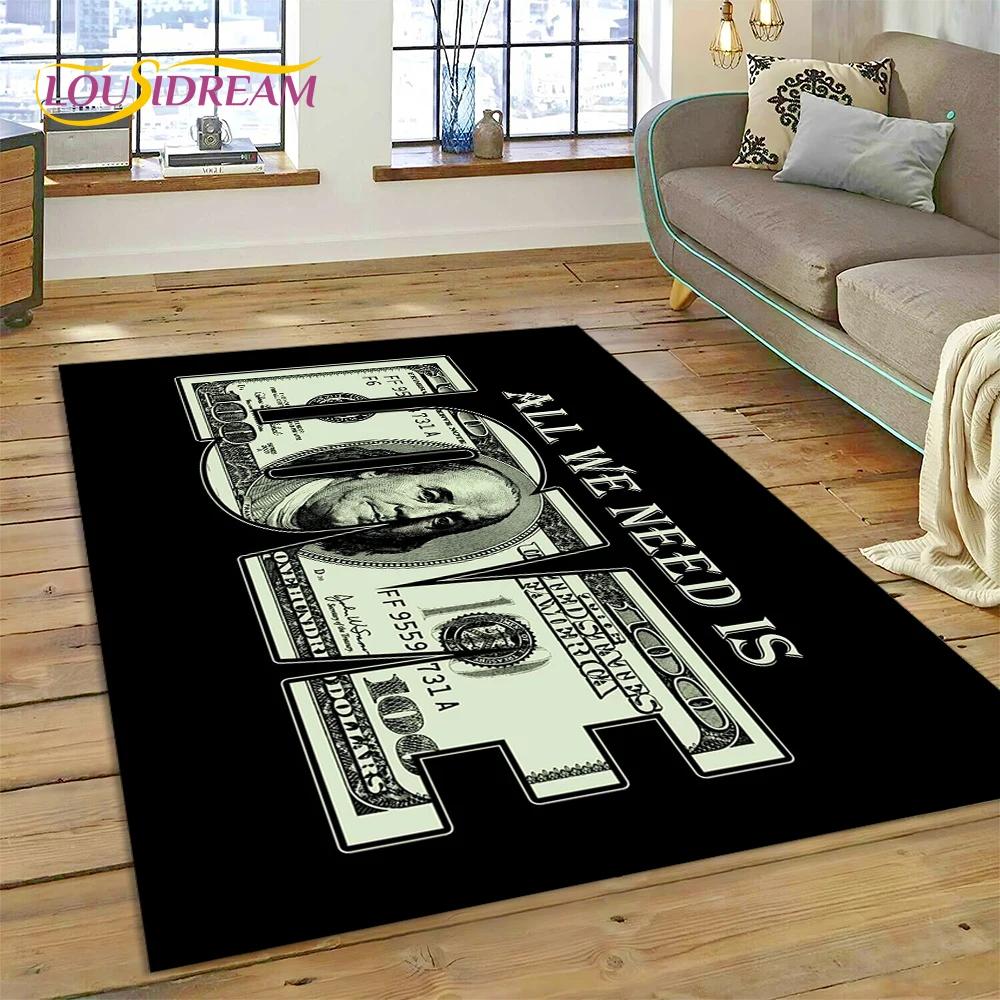 דולר אירו פאונד כסף עשיר שטיח אזור מצויר, שטיח שטיח לסלון ביתי חדר שינה ספה קישוט שטיחון כניסה, שטיח רצפה מונע החלקה לילדים