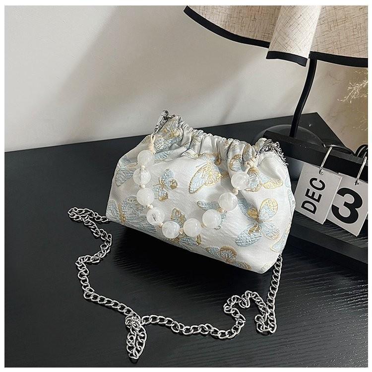 Стильная и элегантная новая китайская вышитая сумка-ведро для женщин с жемчужными деталями