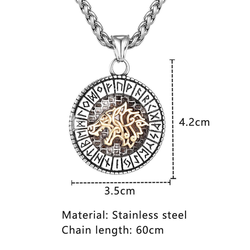 Viking Mythologie Nordique Odin Loup Colliers Hommes Couleur Or Fenrir Rune Pendentif Talisman Acier Inoxydable Masculin Bijoux Scandinaves